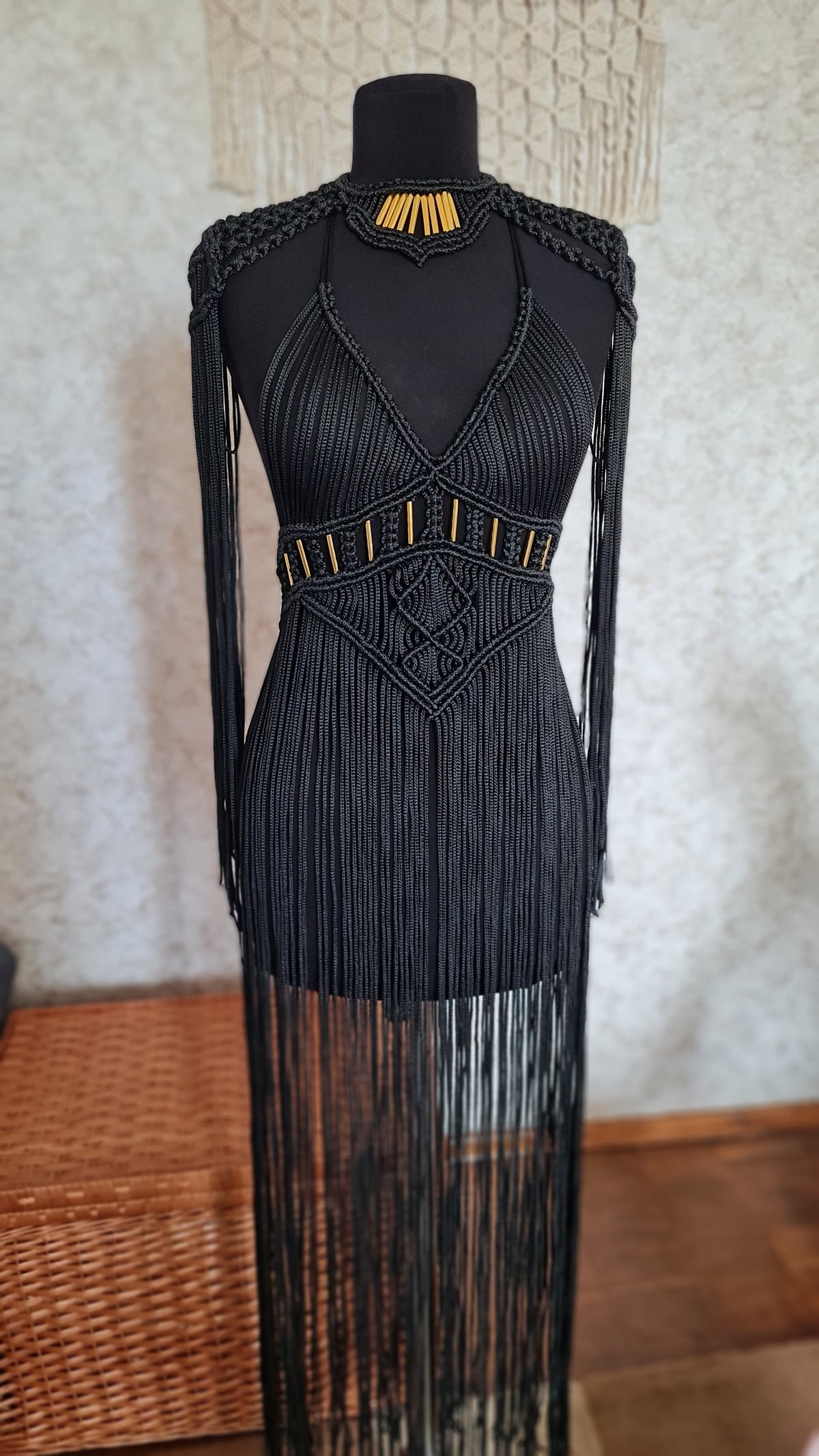 Handmade Macrame Maxi Dress – Custom Colors & Metallic Accents
