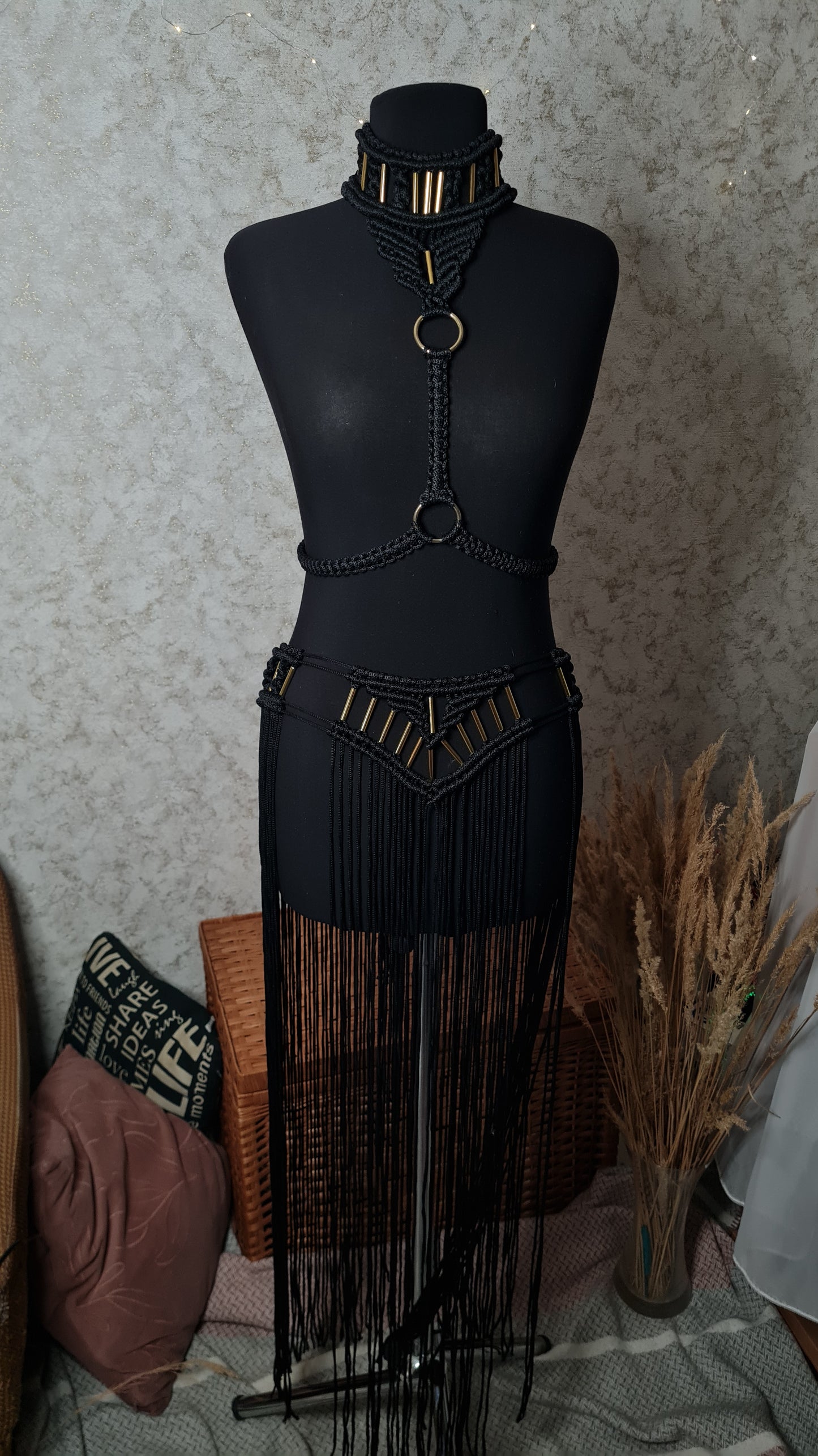 Custom Macrame Harness with Metal Rings | Custom Festival Outfit