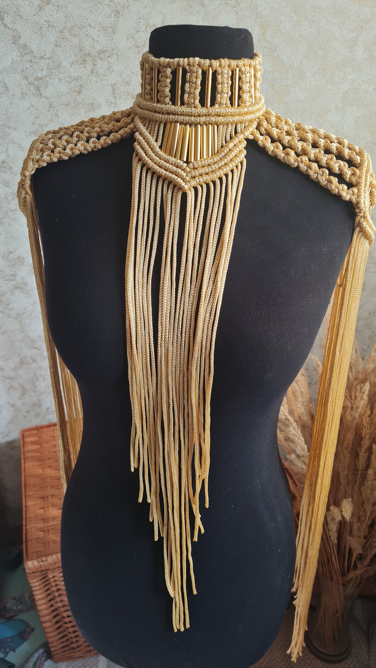 Goddess epaulettes Macrame necklace Tassel shoulder piece