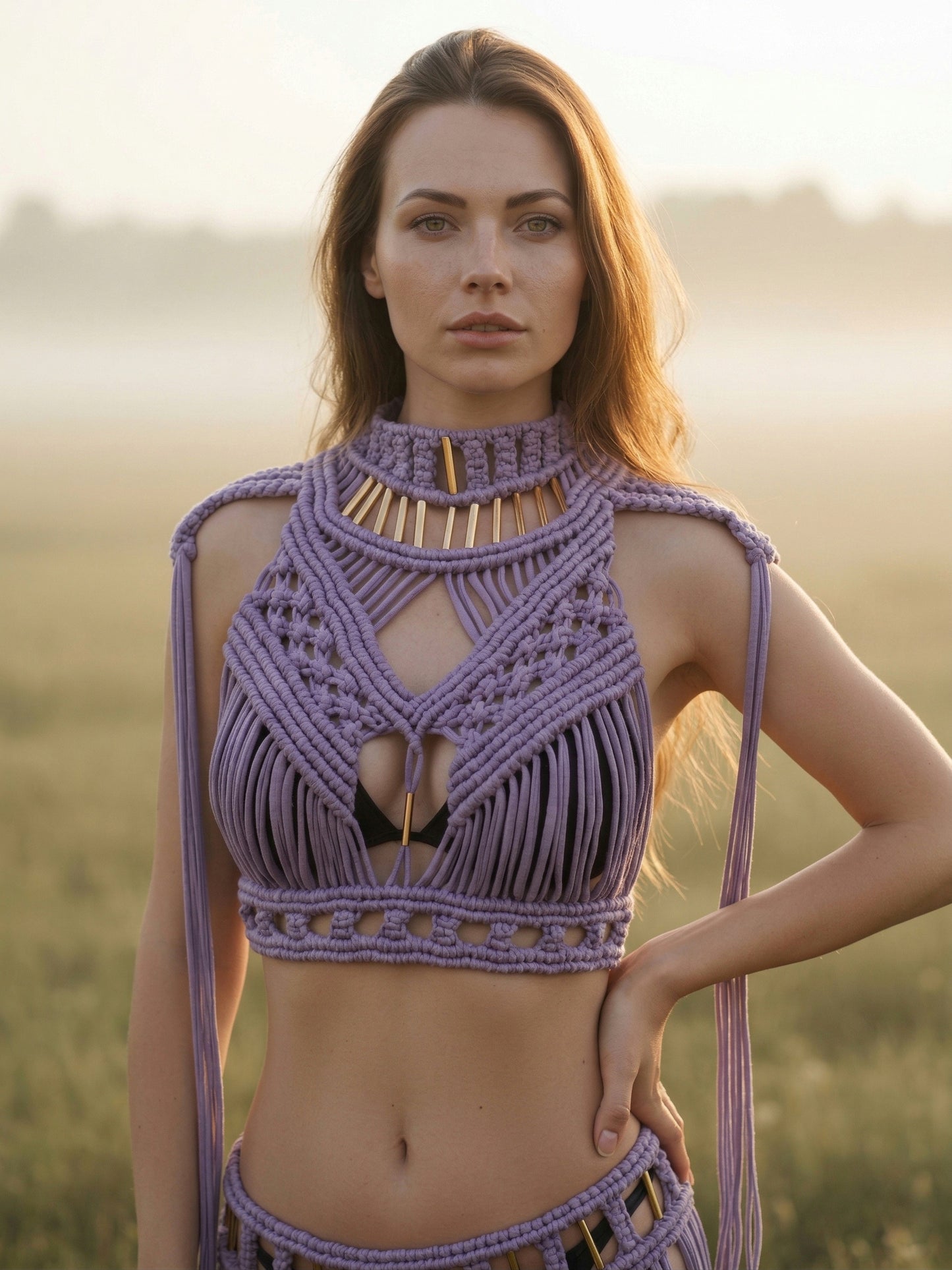 Handmade Macrame Crop Top and Maxi Skirt Set: Bohemian outfit