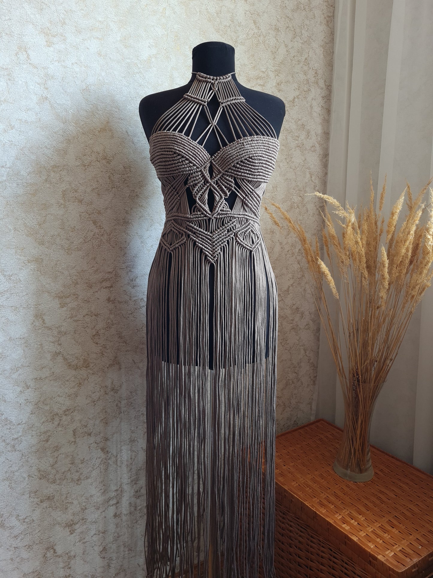Handmade Macrame Fringe Dress: Elegant Boho Chic Festival Corset dress