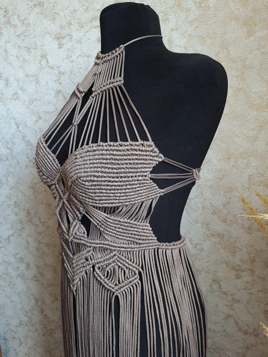 Handmade Macrame Fringe Dress: Elegant Boho Chic Festival Corset dress