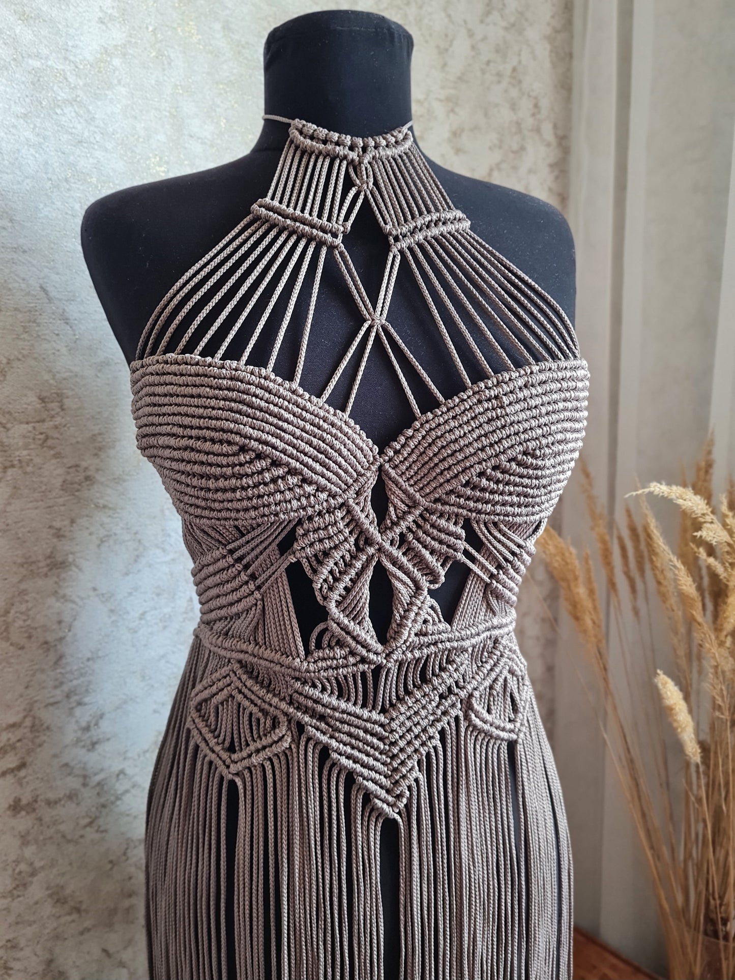 Handmade Macrame Fringe Dress: Elegant Boho Chic Festival Corset dress