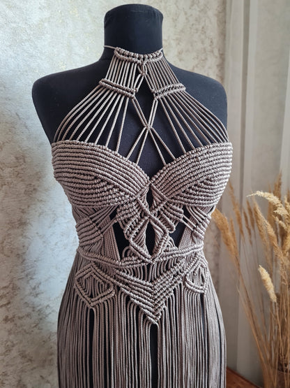 Handmade Macrame Fringe Dress: Elegant Boho Chic Festival Corset dress