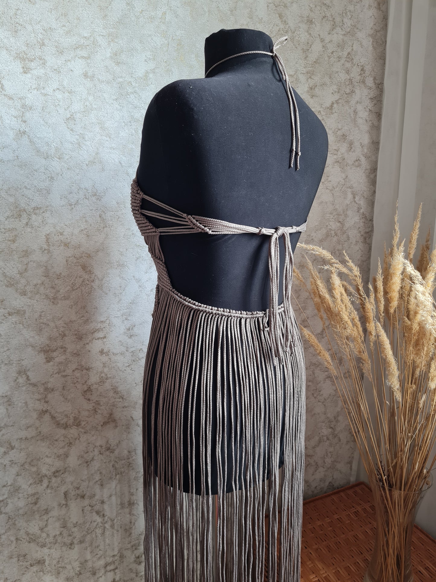 Handmade Macrame Fringe Dress: Elegant Boho Chic Festival Corset dress