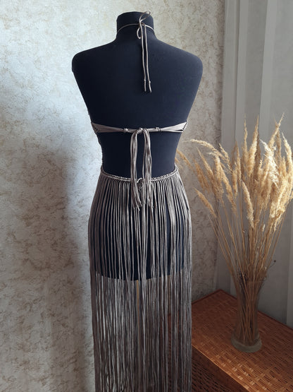 Handmade Macrame Fringe Dress: Elegant Boho Chic Festival Corset dress