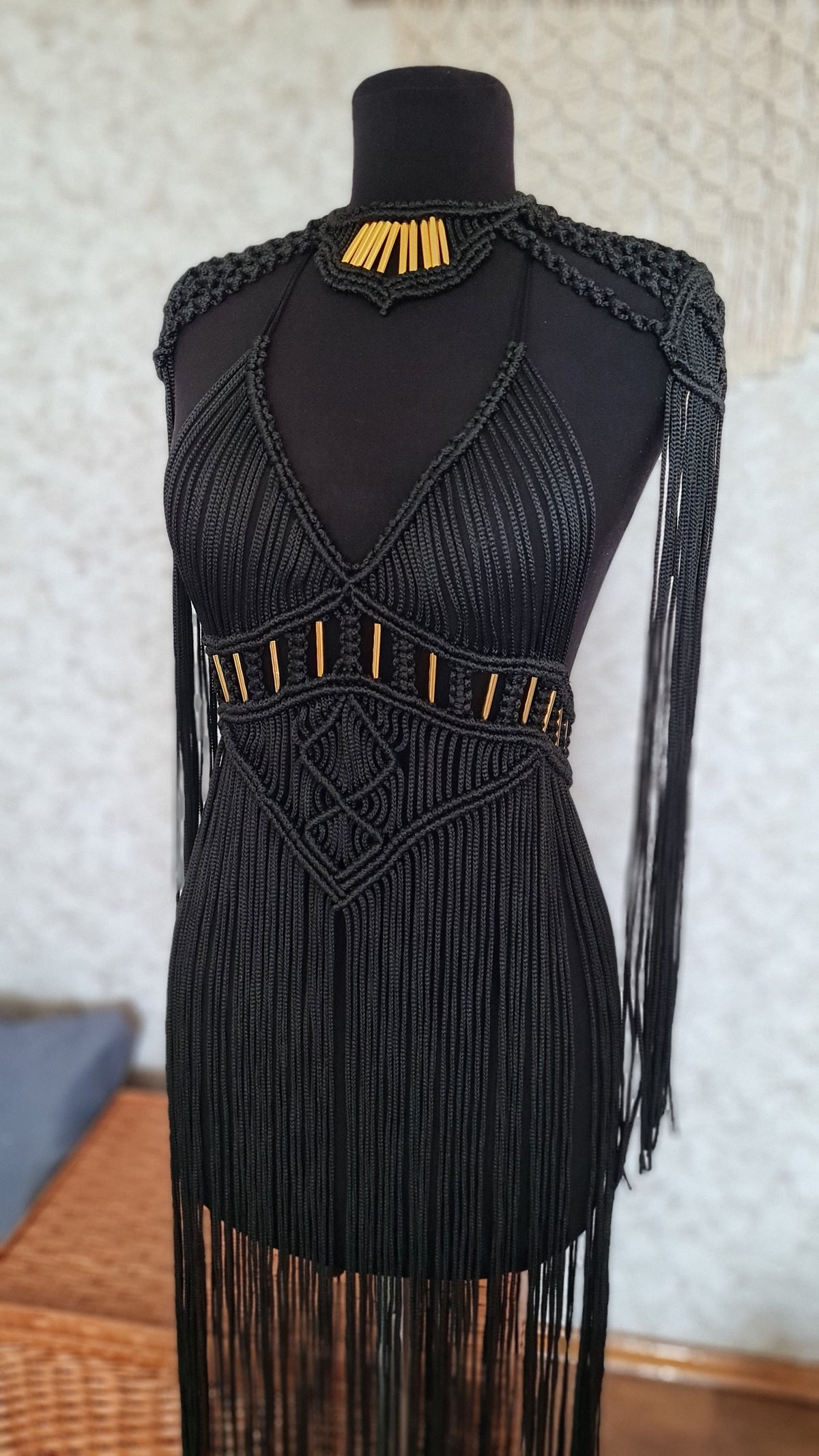 Handmade Macrame Maxi Dress – Custom Colors & Metallic Accents