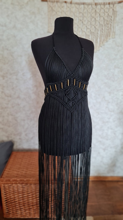 Handmade Macrame Maxi Dress – Custom Colors & Metallic Accents