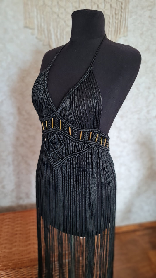 Handmade Macrame Maxi Dress – Custom Colors & Metallic Accents