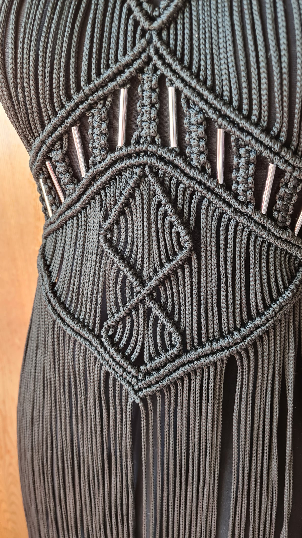 Handmade Macrame Maxi Dress – Custom Colors & Metallic Accents