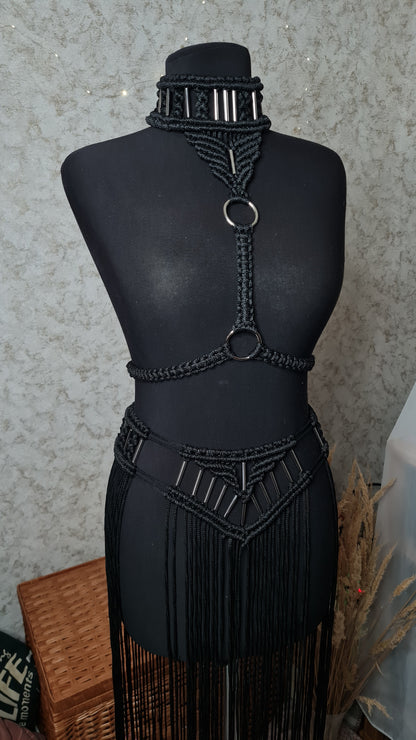 Custom Macrame Harness with Metal Rings | Custom Festival Outfit