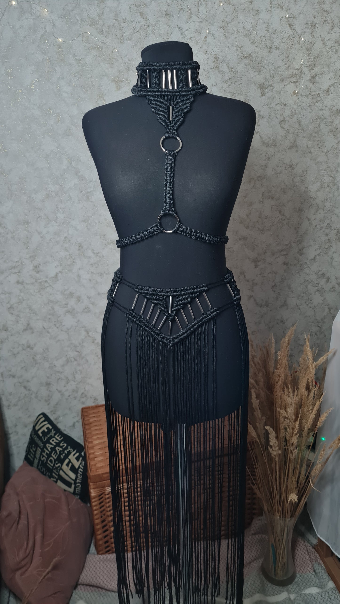 Custom Macrame Harness with Metal Rings | Custom Festival Outfit