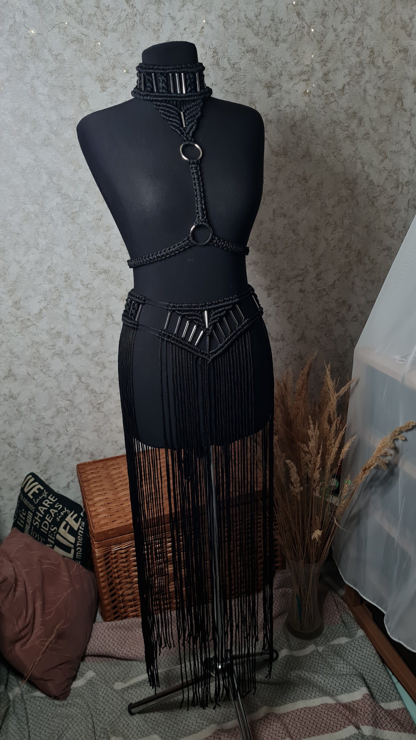 Custom Macrame Harness with Metal Rings | Custom Festival Outfit