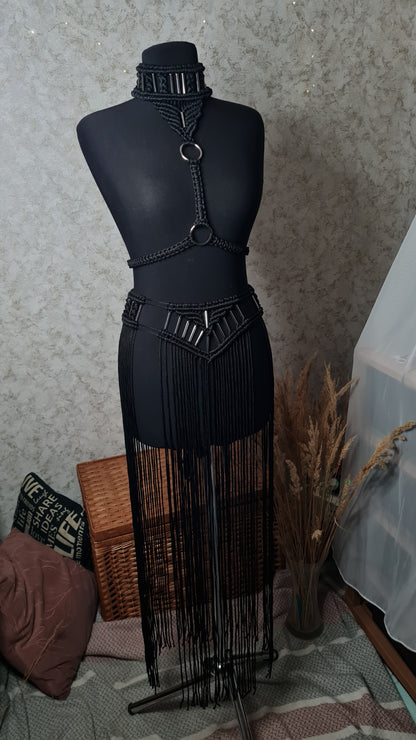 Custom Macrame Harness with Metal Rings | Custom Festival Outfit