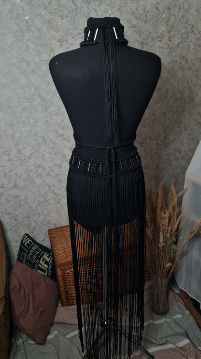 Custom Macrame Fringe Skirt & Adjustable Harness Set | Boho Festival Wear