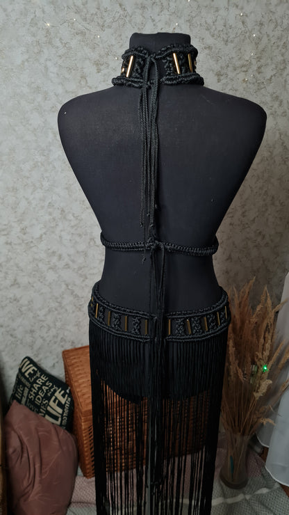 Custom Macrame Harness with Metal Rings | Custom Festival Outfit