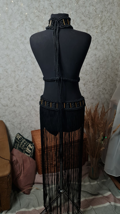 Custom Macrame Harness with Metal Rings | Custom Festival Outfit