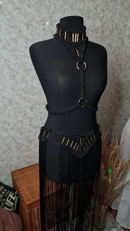 Custom Macrame Harness with Metal Rings | Custom Festival Outfit