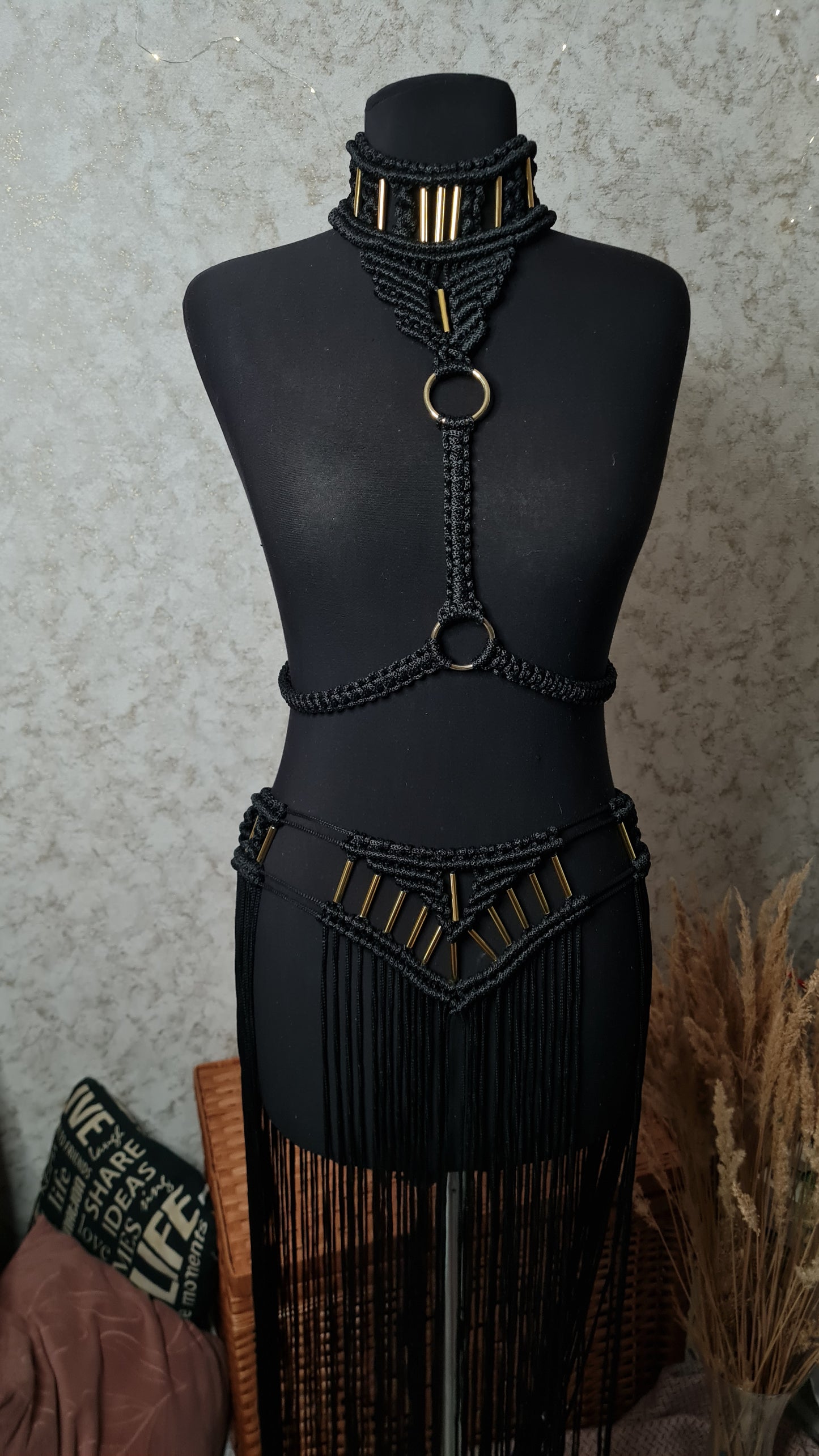 Custom Macrame Harness with Metal Rings | Custom Festival Outfit