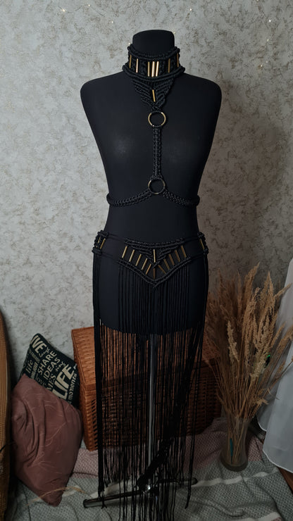 Custom Macrame Harness with Metal Rings | Custom Festival Outfit