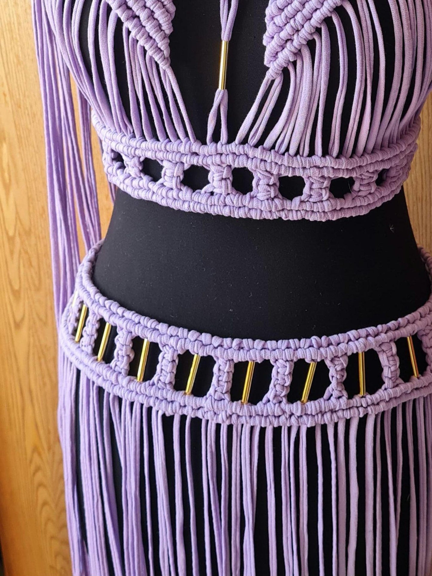 Handmade Macrame Crop Top and Maxi Skirt Set: Bohemian outfit