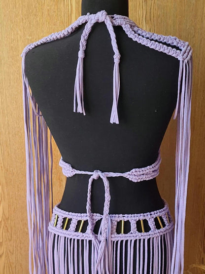Handmade Macrame Crop Top and Maxi Skirt Set: Bohemian outfit