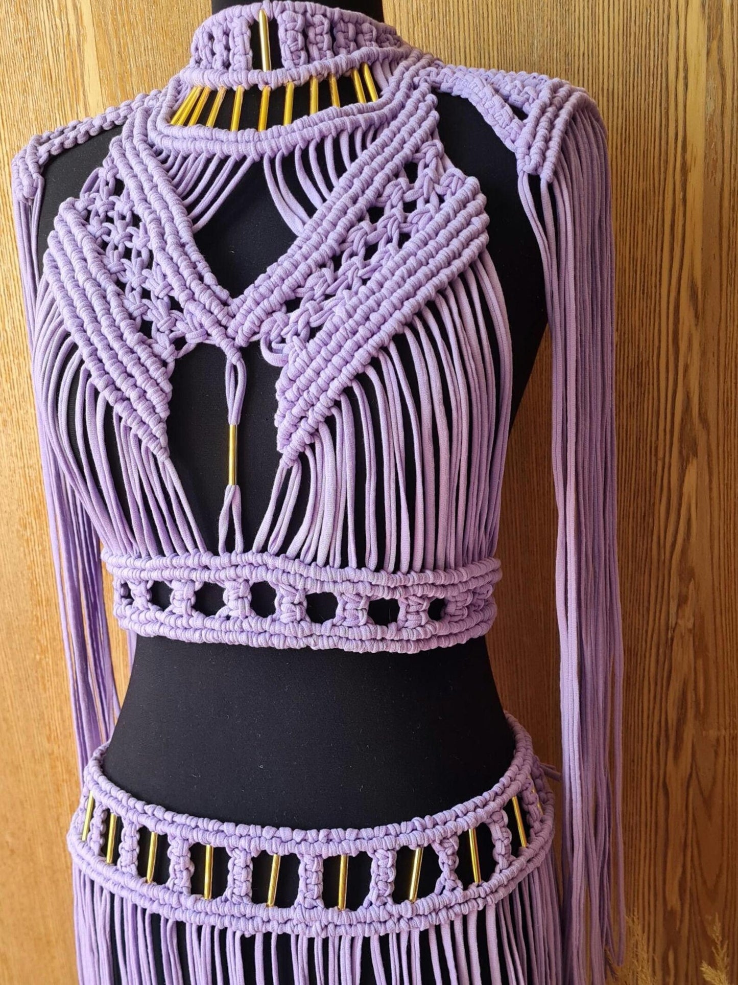 Handmade Macrame Crop Top and Maxi Skirt Set: Bohemian outfit