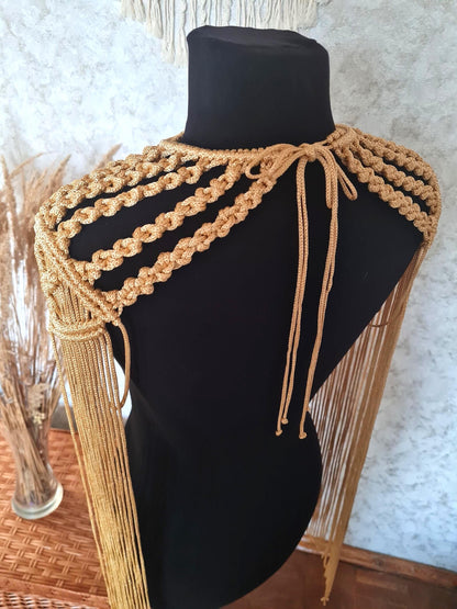 Gold Macrame Shoulder Choker: Festival Boho Shoulder Jewelry