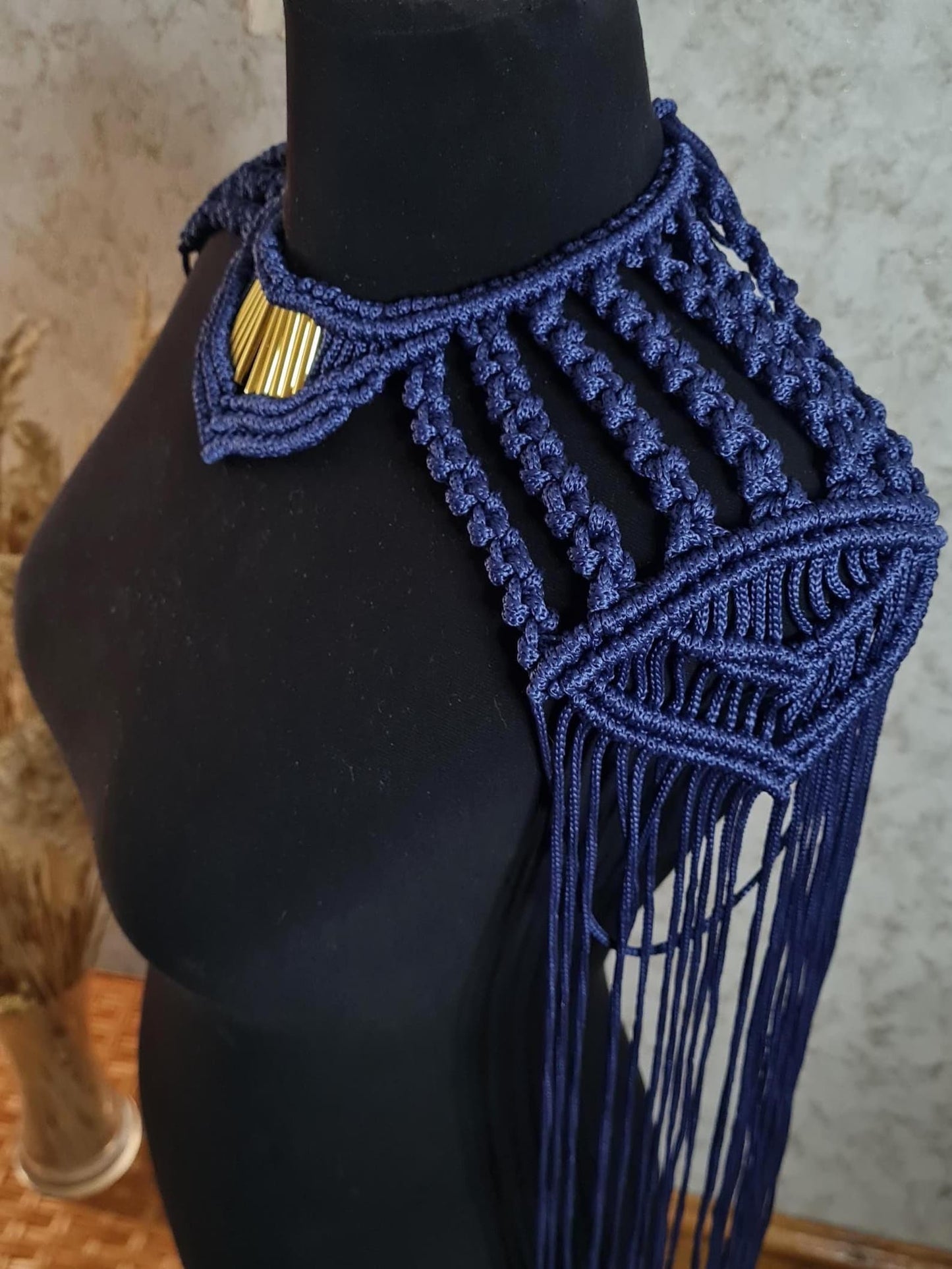 Gold Macrame Shoulder Choker: Festival Boho Shoulder Jewelry