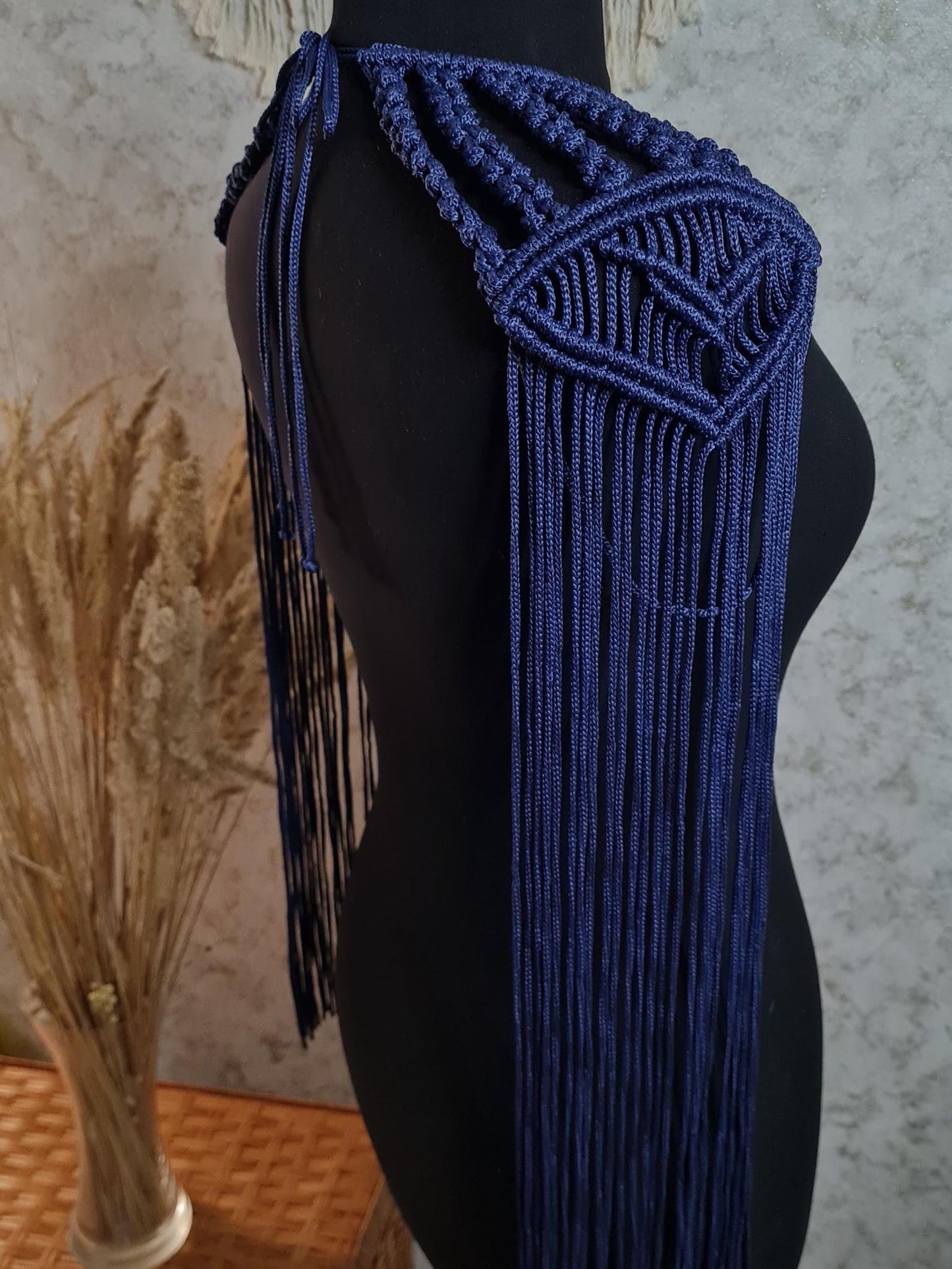 Gold Macrame Shoulder Choker: Festival Boho Shoulder Jewelry