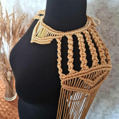 Gold Macrame Shoulder Choker: Festival Boho Shoulder Jewelry