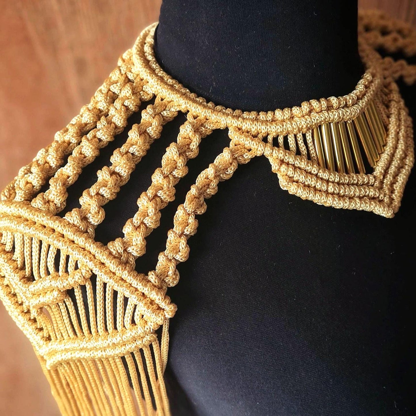 Gold Macrame Shoulder Choker: Festival Boho Shoulder Jewelry