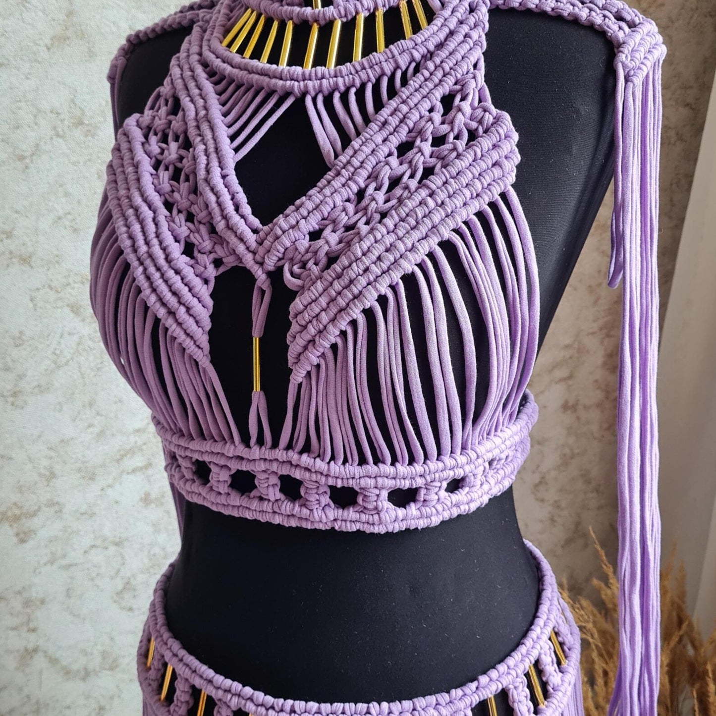 Handmade Macrame Crop Top and Maxi Skirt Set: Bohemian outfit