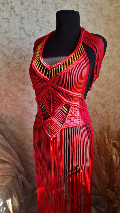 Macrame wedding dress Handmade shiny Clothing Burning Man Look Boho Fringe dress coachella outfits
