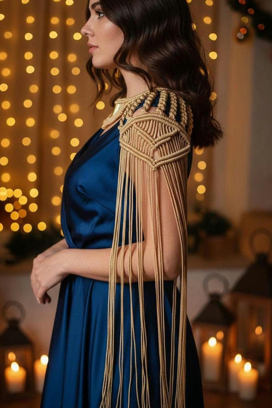Gold Macrame Shoulder Choker: Festival Boho Shoulder Jewelry