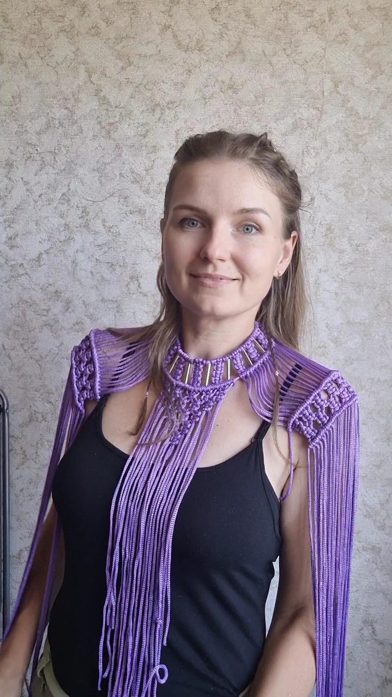 Fringe Shoulder Epaulettes – Sculptural Macramé Necklace Festival & Bridal Statement Piece
