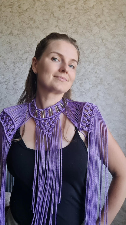 Fringe Shoulder Epaulettes – Sculptural Macramé Necklace Festival & Bridal Statement Piece