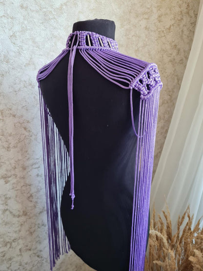 Fringe Shoulder Epaulettes – Sculptural Macramé Necklace Festival & Bridal Statement Piece