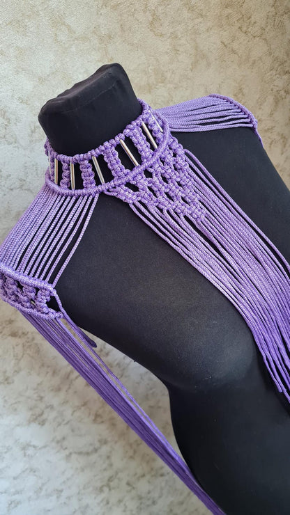 Fringe Shoulder Epaulettes – Sculptural Macramé Necklace Festival & Bridal Statement Piece