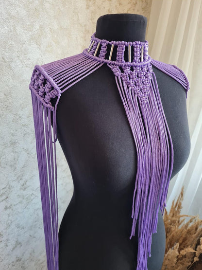 Fringe Shoulder Epaulettes – Sculptural Macramé Necklace Festival & Bridal Statement Piece