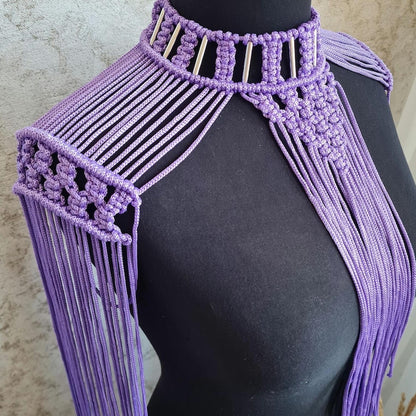 Fringe Shoulder Epaulettes – Sculptural Macramé Necklace Festival & Bridal Statement Piece