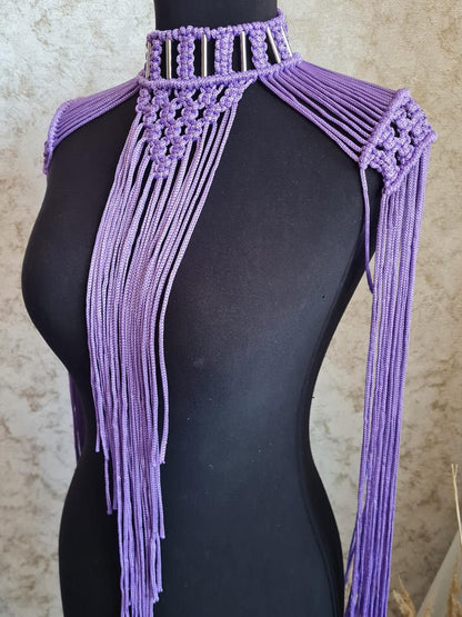Fringe Shoulder Epaulettes – Sculptural Macramé Necklace Festival & Bridal Statement Piece