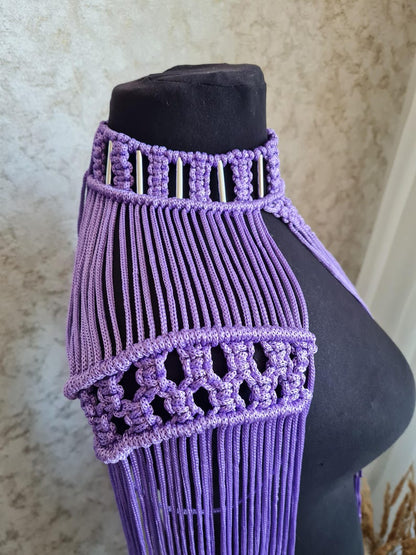 Fringe Shoulder Epaulettes – Sculptural Macramé Necklace Festival & Bridal Statement Piece