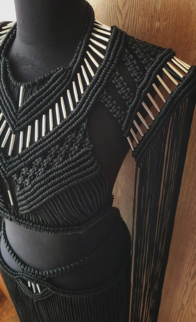 Knotted Crop Top and Skirt – Macrame Set for Summer Festival wear
