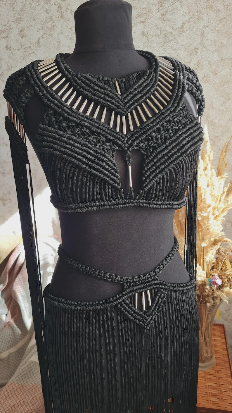 Knotted Crop Top and Skirt – Macrame Set for Summer Festival wear