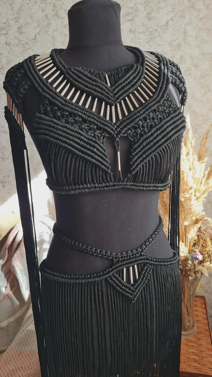 Knotted Crop Top and Skirt – Macrame Set for Summer Festival wear