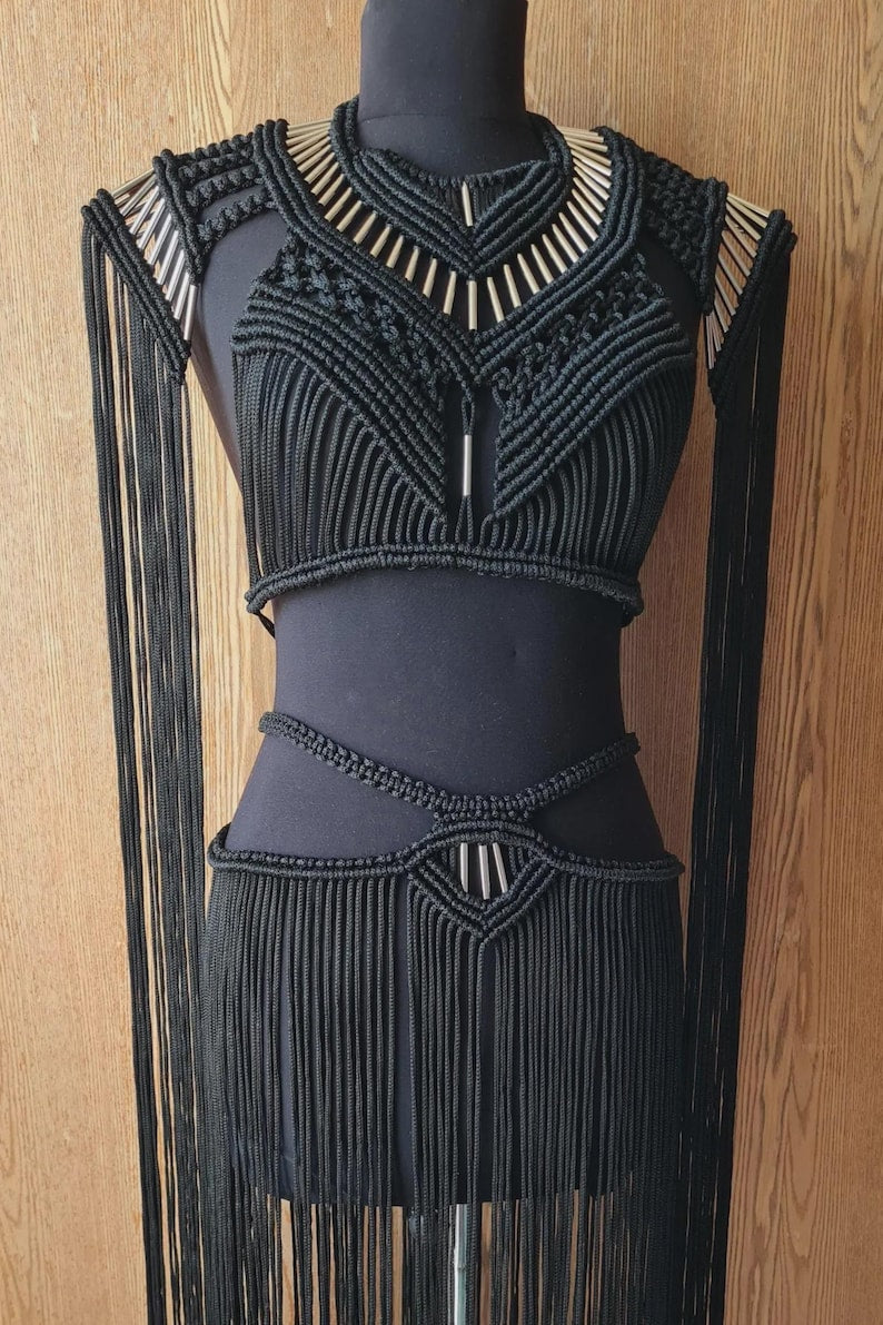 Knotted Crop Top and Skirt – Macrame Set for Summer Festival wear
