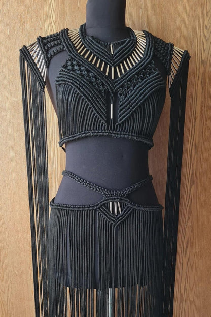 Knotted Crop Top and Skirt – Macrame Set for Summer Festival wear