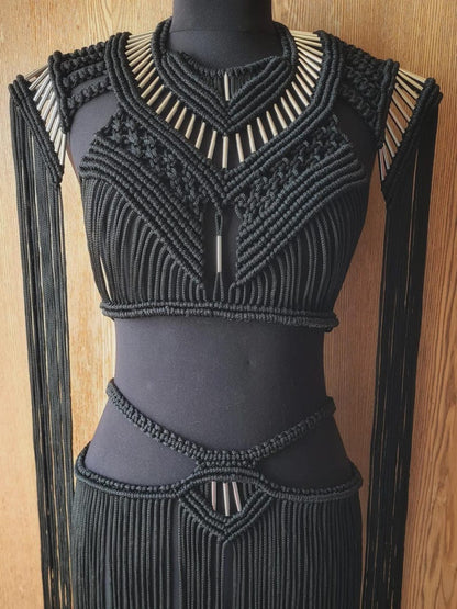 Knotted Crop Top and Skirt – Macrame Set for Summer Festival wear
