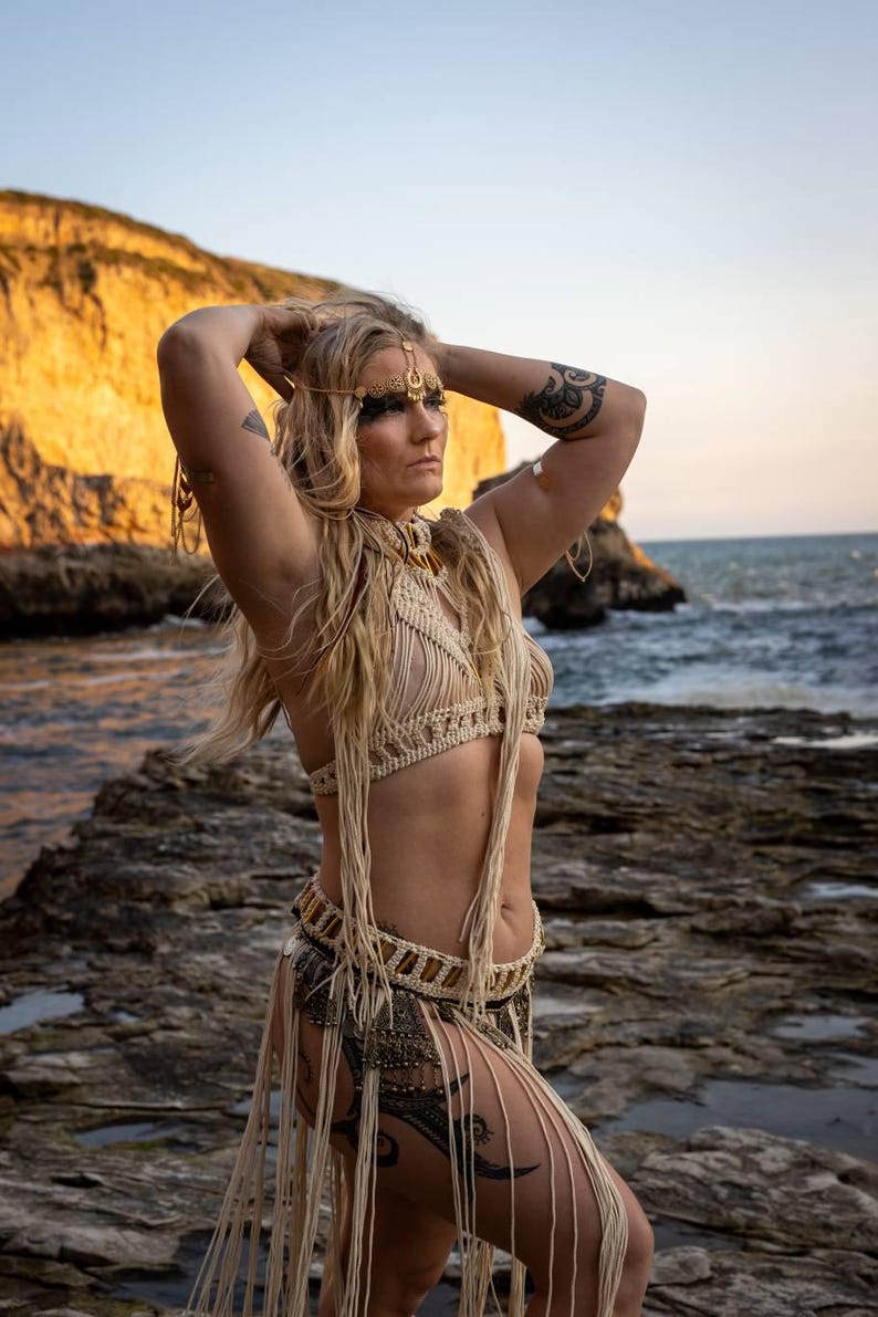 Macrame Knotted Crop Top with Metal Beads | Boho Resort & Festival Top